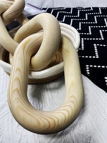 Wood Chain Link Decor - 18.9 Inches Length Aesthetic Room Decor, 5-Link Wood Chain Boho Decor for Living Room, Farmhouse Decor, Coffee Table (Black) in Saudi Arabia