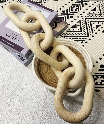 Wood Chain Link Decor - 18.9 Inches Length Aesthetic Room Decor, 5-Link Wood Chain Boho Decor for Living Room, Farmhouse Decor, Coffee Table (Black) in Saudi Arabia