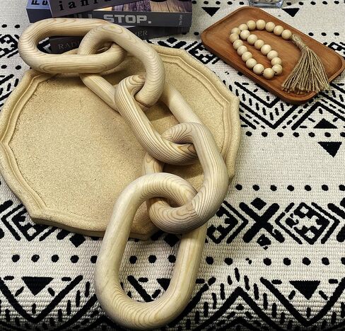 Wood Chain Link Decor - 18.9 Inches Length Aesthetic Room Decor, 5-Link Wood Chain Boho Decor for Living Room, Farmhouse Decor, Coffee Table (Black) in Saudi Arabia