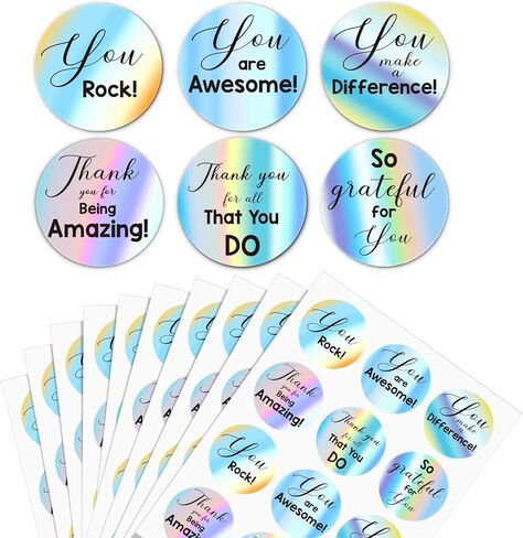 ملصقات شكر G2PLUS، 120 قطعة من ملصقات شكرًا لك فضية ثلاثية الأبعاد، ملصقات أنت رائعة، ملصقات كودوس مقاس 2 بوصة للطلاب والمتطوعين والموظفين والممرضات (6 تصميمات مختلفة) in Kuwait