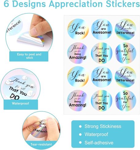 ملصقات شكر G2PLUS، 120 قطعة من ملصقات شكرًا لك فضية ثلاثية الأبعاد، ملصقات أنت رائعة، ملصقات كودوس مقاس 2 بوصة للطلاب والمتطوعين والموظفين والممرضات (6 تصميمات مختلفة) in Kuwait