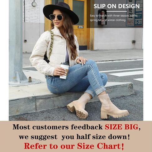 GOUPSKY Womens Ankle Boots Lug Sole Comfortable Slip On Chelsea Booties Elastic Gore in Kuwait