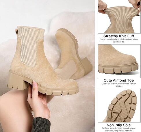 GOUPSKY Womens Ankle Boots Lug Sole Comfortable Slip On Chelsea Booties Elastic Gore in Kuwait