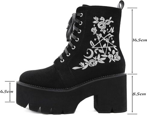 rui yue Womens Platform Boots Round Toe Chunky Ankle Boots Punk Boots Lace Up&Zipper Combat Boots in Kuwait