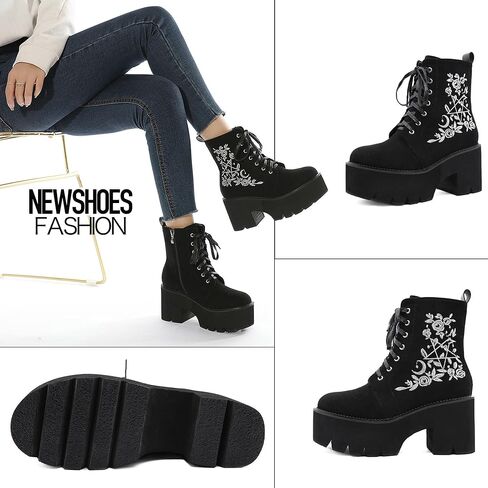 rui yue Womens Platform Boots Round Toe Chunky Ankle Boots Punk Boots Lace Up&Zipper Combat Boots in Kuwait