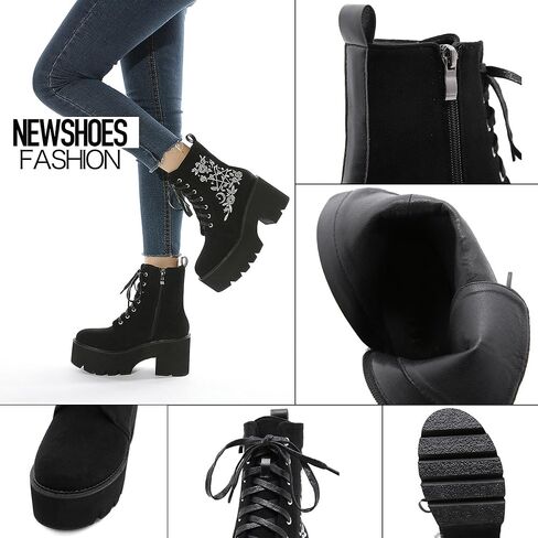 rui yue Womens Platform Boots Round Toe Chunky Ankle Boots Punk Boots Lace Up&Zipper Combat Boots in Kuwait