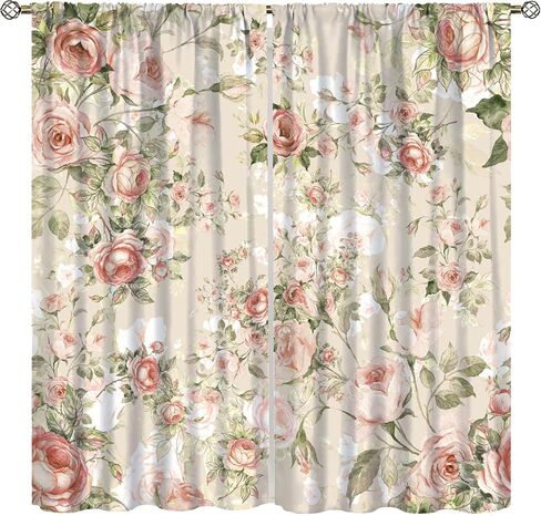 Lovely Rose Decorative Curtains, Red and White Vintage Rose Floral Delicate Pattern for Living Room Bedroom and Dining Room 2 Panels, 42 X 45 Inches. in Saudi Arabia