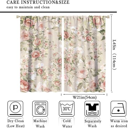 Lovely Rose Decorative Curtains, Red and White Vintage Rose Floral Delicate Pattern for Living Room Bedroom and Dining Room 2 Panels, 42 X 45 Inches. in Saudi Arabia