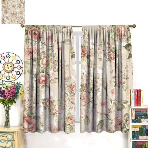Lovely Rose Decorative Curtains, Red and White Vintage Rose Floral Delicate Pattern for Living Room Bedroom and Dining Room 2 Panels, 42 X 45 Inches. in Saudi Arabia