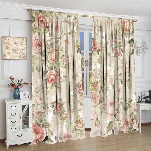 Lovely Rose Decorative Curtains, Red and White Vintage Rose Floral Delicate Pattern for Living Room Bedroom and Dining Room 2 Panels, 42 X 45 Inches. in Saudi Arabia