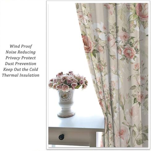 Lovely Rose Decorative Curtains, Red and White Vintage Rose Floral Delicate Pattern for Living Room Bedroom and Dining Room 2 Panels, 42 X 45 Inches. in Saudi Arabia