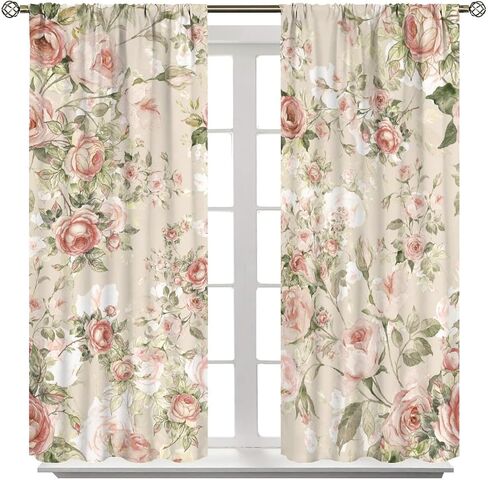 Lovely Rose Decorative Curtains, Red and White Vintage Rose Floral Delicate Pattern for Living Room Bedroom and Dining Room 2 Panels, 42 X 45 Inches. in Saudi Arabia