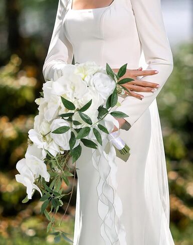 Bride Bouquets for Wedding,11 Inch Calla Lily Bouquet for Bride Wedding Silk Flowers Wedding Bouquet for Ceremony Anniversary Wedding Bridal Shower(Natural Whites) in Saudi Arabia