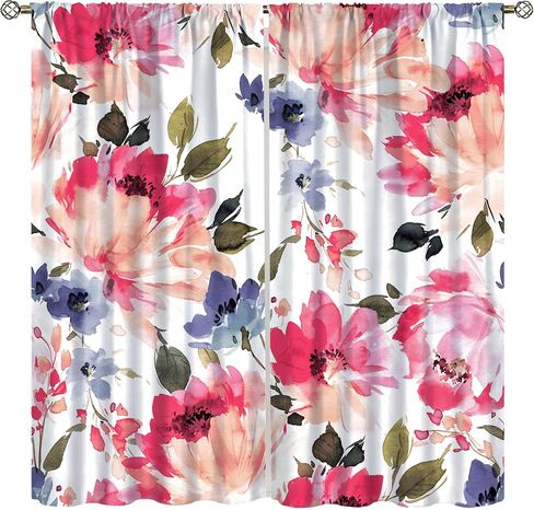 Lovely Rose Decorative Curtains, Red and White Vintage Rose Floral Delicate Pattern for Living Room Bedroom and Dining Room 2 Panels, 42 X 45 Inches. in Saudi Arabia