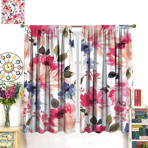 Lovely Rose Decorative Curtains, Red and White Vintage Rose Floral Delicate Pattern for Living Room Bedroom and Dining Room 2 Panels, 42 X 45 Inches. in Saudi Arabia