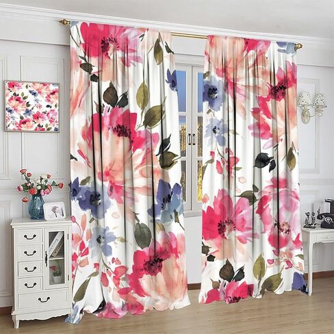 Lovely Rose Decorative Curtains, Red and White Vintage Rose Floral Delicate Pattern for Living Room Bedroom and Dining Room 2 Panels, 42 X 45 Inches. in Saudi Arabia