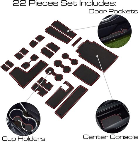 SENSHINE for Toyota Highlander Accessories 2020-2024 Anti Dust Cup Holder Insert Center Console Shifter Trim Door Packet Mats Premium Custom Interior 22PC Set (Bench Seat,Black Trim) in Kuwait