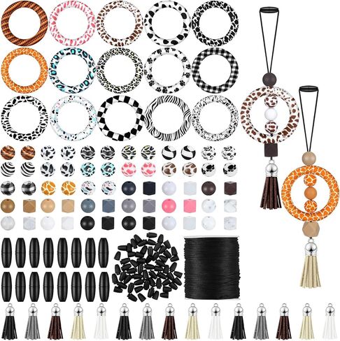 Maysing 15 Set Silicone Beadable Rings Making Kits, 65mm Round Silicone Loop Silicone Beads Keychain Tassels for DIY Car Charm Keychain Jewelry Bracelet Necklace Supplies Hanging Pendant in Saudi Arabia