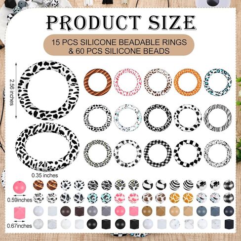 Maysing 15 Set Silicone Beadable Rings Making Kits, 65mm Round Silicone Loop Silicone Beads Keychain Tassels for DIY Car Charm Keychain Jewelry Bracelet Necklace Supplies Hanging Pendant in Saudi Arabia