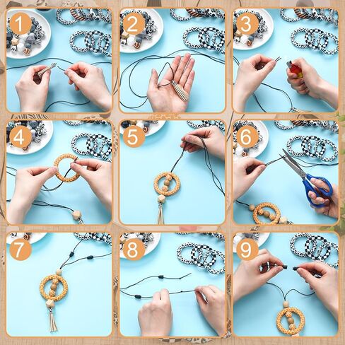 Maysing 15 Set Silicone Beadable Rings Making Kits, 65mm Round Silicone Loop Silicone Beads Keychain Tassels for DIY Car Charm Keychain Jewelry Bracelet Necklace Supplies Hanging Pendant in Saudi Arabia