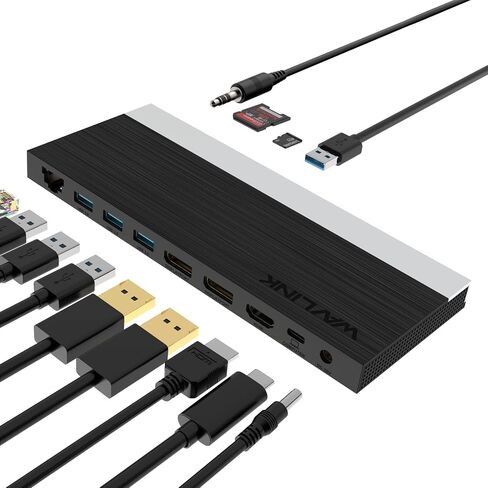 محطة إرساء الكمبيوتر المحمول USB C شاشة ثلاثية، قاعدة توصيل كمبيوتر محمول WAVLINK ثلاثية العرض مع شحن 100 وات لجهاز M1/M2 MacBook Pro/Air، Dell، Lenovo، HP، Asus، 2DP+HDMI، 4USB 3.0، جيجابت إيثرنت، TF/SD in Kuwait