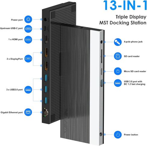محطة إرساء الكمبيوتر المحمول USB C شاشة ثلاثية، قاعدة توصيل كمبيوتر محمول WAVLINK ثلاثية العرض مع شحن 100 وات لجهاز M1/M2 MacBook Pro/Air، Dell، Lenovo، HP، Asus، 2DP+HDMI، 4USB 3.0، جيجابت إيثرنت، TF/SD in Kuwait