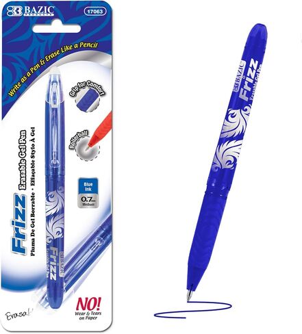 BAZIC Frizz Erasable Gel Pen 0.7mm Assorted Color, Fine Point Inks Pens Mistake Eraser, Drawing Writing for Gift Office School (3/Pack), 1-Pack in Saudi Arabia