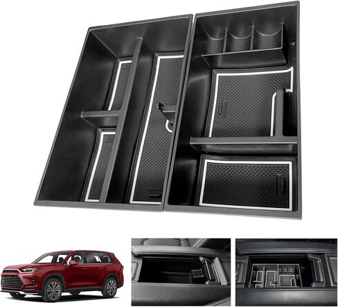 تحديث 2024 Toyota Grand Highlander Accessories علبة تنظيم وحدة التحكم المركزية 2024 صندوق تخزين Grand Highlander لعام 2024 Grand Highlander XLE Limited Platinum Hybrid Insert Tray-White 2pack in Kuwait