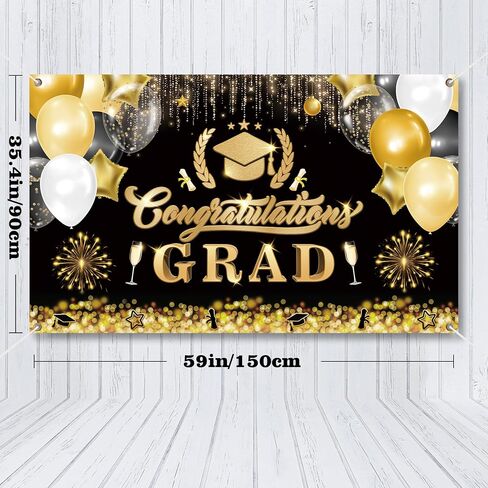2024 Congrats Grad خلفية لفئة التخرج التصوير الفوتوغرافي خلفية الصورة الدعائم حفلة موسيقية كشك، التخرج راية الزينة فئة 2024، خلفية الصورة باللونين الأسود والذهبي لحفل التخرج in Kuwait