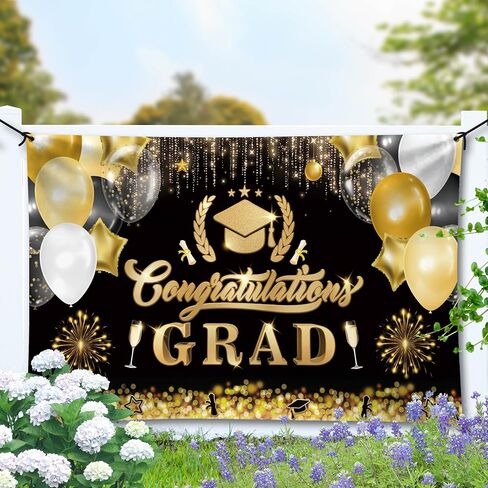 2024 Congrats Grad خلفية لفئة التخرج التصوير الفوتوغرافي خلفية الصورة الدعائم حفلة موسيقية كشك، التخرج راية الزينة فئة 2024، خلفية الصورة باللونين الأسود والذهبي لحفل التخرج in Kuwait