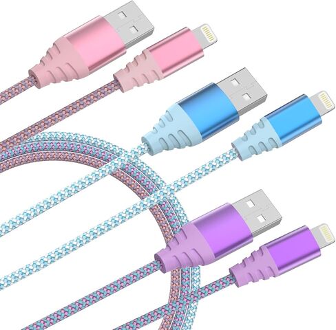 كابل شحن سريع لشاحن iPhone بطول 6 أقدام 3 عبوات من كابل Lightning معتمد من Apple MFi سلك شاحن iPhone مضفر من النايلون متوافق مع iPhone 14/13/12/11 Pro Max/XS MAX/XR/XS/X/8/7 Plus iPad in Kuwait