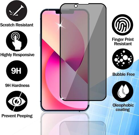 واقي شاشة [عبوتان] لهاتف iPhone 13/13 Pro / 14 مقاس 6.1 بوصة، واقي شاشة من الزجاج المقوى للخصوصية [مضاد للتجسس] [غطاء كامل] [ضمان مدى الحياة] [مضاد للخدش] [مضاد للكسر] [خالي من الفقاعات] ] in Saudi Arabia