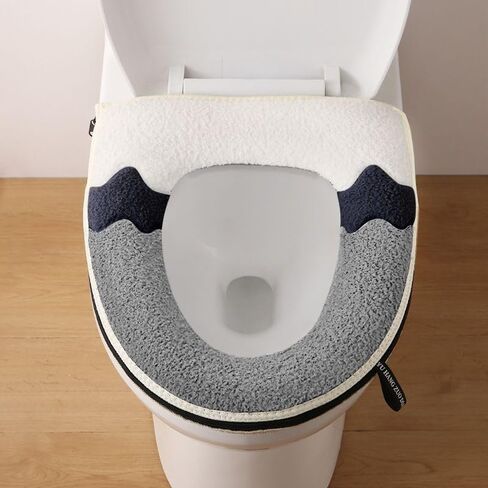 قطعتان من غطاء مقعد المرحاض الناعم للحمام السميك مع مقبض وغطاء غطاء المرحاض وسادة ناعمة وسميكة وقابلة للغسل تناسب جميع مقاعد المراحيض البيضاوية in Kuwait