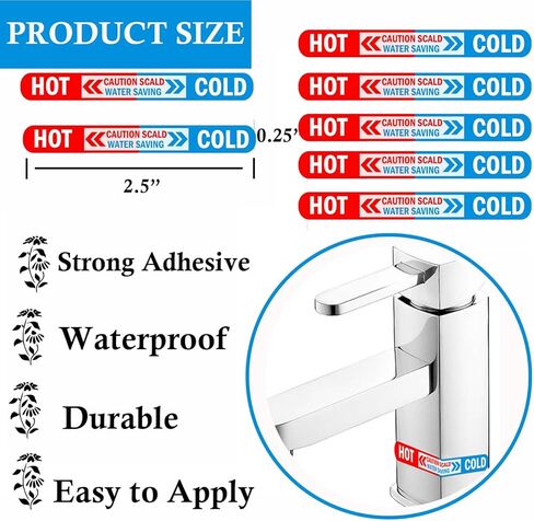 40 قطعة من ملصقات المياه الساخنة والباردة، ملصقات صنبور الإيبوكسي - 1/4 × 2.5 بوصة ذاتية اللصق، مؤشر للمياه الساخنة والباردة، ملصقات صنبور مقاومة للماء للمطبخ، صنبور الحمام، شعار الدش in Kuwait