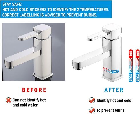 40 قطعة من ملصقات المياه الساخنة والباردة، ملصقات صنبور الإيبوكسي - 1/4 × 2.5 بوصة ذاتية اللصق، مؤشر للمياه الساخنة والباردة، ملصقات صنبور مقاومة للماء للمطبخ، صنبور الحمام، شعار الدش in Kuwait