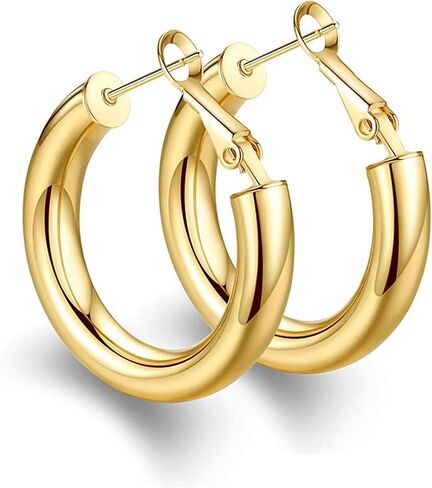 BMMYE 925 Sterling Silver Post Chunky Gold Hoop Earrings, 14K Gold Plated Earrings for Women Lightweight Hollow Tube 25mm-70mm in Kuwait