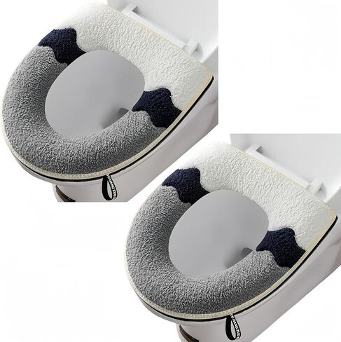قطعتان من غطاء مقعد المرحاض الناعم للحمام السميك مع مقبض وغطاء غطاء المرحاض وسادة ناعمة وسميكة وقابلة للغسل تناسب جميع مقاعد المراحيض البيضاوية in Kuwait