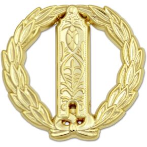 Wreathed Junior Warden Plumb Rule Masonic Lapel Pin - [Gold][1 1/4'' Diameter]