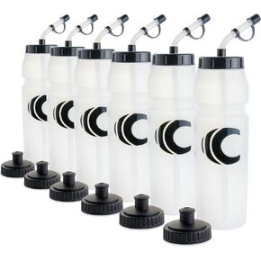 Cannon Sports 1 Liter Squeeze Water Bottle with Straw Lid New Easy Grip 34 Oz Pack of 6 (Black)