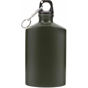 Toddmomy Camping Accessories Flat Camping Water Bottle Portable Aluminum Water Canteen with Hook Wear-resistant Outdoor Travel Hiking Sport Recreation Supply 500ml Army Green