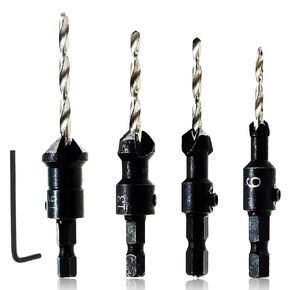 Countersink Drill Bit Set,4 PCS Hex Shank Wood Drill Bits,Quick Change Counter Sinker Drill Bit for Wood with Hex Key Wrench