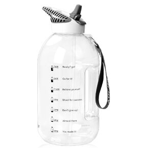 JIMACRO Water Bottle, 1 Gallon/128 oz BOTTLED JOY Water Bottle with Straw and Handle BPA-Free, Daily Water Intake Bottle with Time Markings Tracker to Remind the Drinking Time, Ideal for Hydration