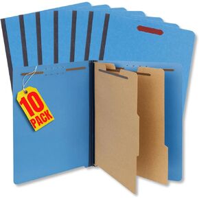 1InTheOffice 2 Divider Classification Folders Letter Size, File Folders with Dividers, Classification Folders, 2.5" Expansion, Blue, 10 Pack