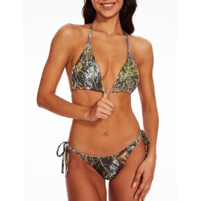 Women Camo Bikini Sets with Padded Top Tie Side Bottom Triangle Bikini Bathing Suit