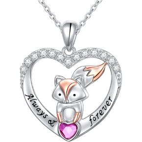 DAOCHONG S925 Sterling Silver Love Heart Fox Animal Pendant Necklace