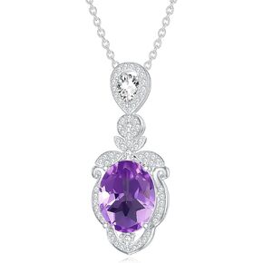 Purple Amethyst Necklace 925 Sterling Silver 10X8mm Oval Cut Amethyst Pendant Necklace for Women
