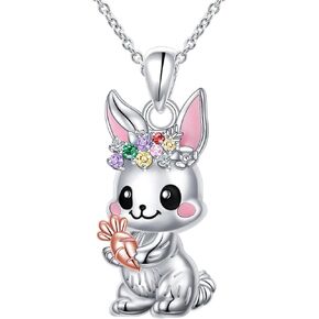 DAOCHONG S925 Sterling Silver Rabbit Carrot Dainty Colourful Pendant Necklace for Women Teen Sister Daughter Friend Jewelry