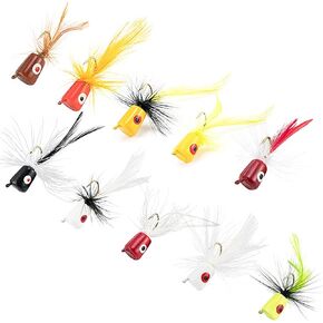 Bass Fly Fishing Poppers,10pcs Bass Popper Flies Dry Flies Assortment Topwater Baits Dry/Wet Fly Fishing Flies for Panfish Trout Salmon
