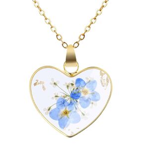 Forget Me Not Necklace - Pressed Wildflower Jewelry Women Drop Dangle Pendant Necklace Dried Flowers for Resin Alaska State Flower Necklace Elliptical Mother's Gift
