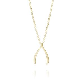 Gold Wishbone Necklace - Beautiful Wish bone Jewelry Necklace, 3/4" Pendant and 18" Chain By GMJ